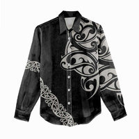 All Black Maori Tribal Tattoo Personalised Women Casual Shirt Stone Gray Polynesian Style LT9 - Polynesian Pride