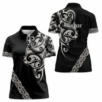 All Black Maori Tribal Tattoo Personalised Women Polo Shirt Stone Gray Polynesian Style LT9 - Polynesian Pride