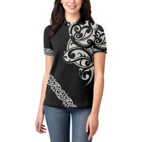 All Black Maori Tribal Tattoo Personalised Women Polo Shirt Stone Gray Polynesian Style LT9 - Polynesian Pride