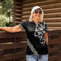 All Black Maori Tribal Tattoo Personalised Women Polo Shirt Stone Gray Polynesian Style LT9 - Polynesian Pride