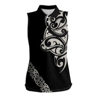 All Black Maori Tribal Tattoo Personalised Women Sleeveless Polo Shirt Stone Gray Polynesian Style LT9 Female Gray - Polynesian Pride