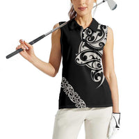 All Black Maori Tribal Tattoo Personalised Women Sleeveless Polo Shirt Stone Gray Polynesian Style LT9 - Polynesian Pride