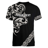 All Black Maori Tribal Tattoo Personalised Women V-Neck T-Shirt Stone Gray Polynesian Style LT9 - Polynesian Pride