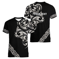 All Black Maori Tribal Tattoo Personalised Women V-Neck T-Shirt Stone Gray Polynesian Style LT9 - Polynesian Pride