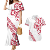 All White Maori Tribal Tattoo Personalised Couples Matching Mermaid Dress and Hawaiian Shirt Classic Red Polynesian Style LT9 Red - Polynesian Pride