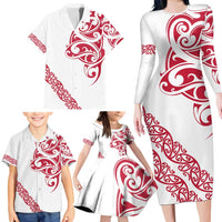 All White Maori Tribal Tattoo Personalised Family Matching Long Sleeve Bodycon Dress and Hawaiian Shirt Classic Red Polynesian Style LT9 - Polynesian Pride