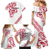 All White Maori Tribal Tattoo Personalised Family Matching Mermaid Dress and Hawaiian Shirt Classic Red Polynesian Style LT9 - Polynesian Pride