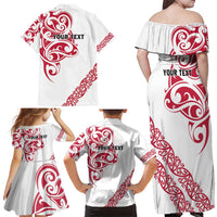 All White Maori Tribal Tattoo Personalised Family Matching Off Shoulder Maxi Dress and Hawaiian Shirt Classic Red Polynesian Style LT9 - Polynesian Pride