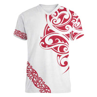 All White Maori Tribal Tattoo Personalised Women V-Neck T-Shirt Classic Red Polynesian Style LT9 Female Red - Polynesian Pride