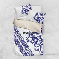 All White Maori Tribal Tattoo Personalised Bedding Set Dark Blue Polynesian Style - Polynesian Pride