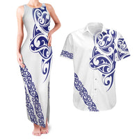 All White Maori Tribal Tattoo Personalised Couples Matching Tank Maxi Dress and Hawaiian Shirt Dark Blue Polynesian Style LT9 Blue - Polynesian Pride