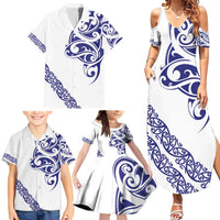 All White Maori Tribal Tattoo Personalised Family Matching Summer Maxi Dress and Hawaiian Shirt Dark Blue Polynesian Style LT9 - Polynesian Pride