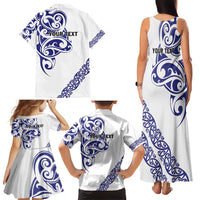 All White Maori Tribal Tattoo Personalised Family Matching Tank Maxi Dress and Hawaiian Shirt Dark Blue Polynesian Style LT9 - Polynesian Pride