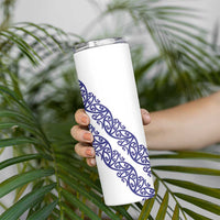 All White Maori Tribal Tattoo Personalised Skinny Tumbler Dark Blue Polynesian Style LT9 - Polynesian Pride