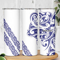 All White Maori Tribal Tattoo Personalised Skinny Tumbler Dark Blue Polynesian Style LT9 - Polynesian Pride