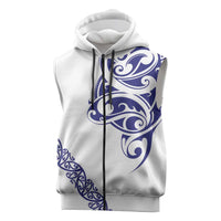All White Maori Tribal Tattoo Personalised Sleeveless Zip Hoodie Dark Blue Polynesian Style LT9