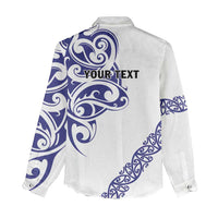 All White Maori Tribal Tattoo Personalised Women Casual Shirt Dark Blue Polynesian Style LT9 - Polynesian Pride