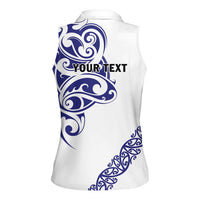 All White Maori Tribal Tattoo Personalised Women Sleeveless Polo Shirt Dark Blue Polynesian Style LT9 - Polynesian Pride