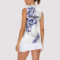 All White Maori Tribal Tattoo Personalised Women Sleeveless Polo Shirt Dark Blue Polynesian Style LT9 - Polynesian Pride