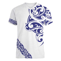 All White Maori Tribal Tattoo Personalised Women V-Neck T-Shirt Dark Blue Polynesian Style LT9 Female Blue - Polynesian Pride