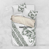 All White Maori Tribal Tattoo Personalised Bedding Set Moss Green Polynesian Style - Polynesian Pride