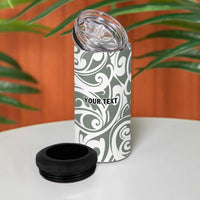 All White Maori Tribal Tattoo Personalised 4 in 1 Can Cooler Tumbler Moss Green Polynesian Style LT9 - Polynesian Pride