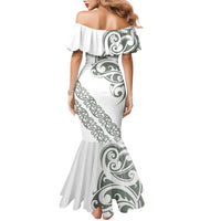 All White Maori Tribal Tattoo Personalised Family Matching Mermaid Dress and Hawaiian Shirt Moss Green Polynesian Style LT9 - Polynesian Pride