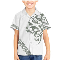 All White Maori Tribal Tattoo Personalised Family Matching Mermaid Dress and Hawaiian Shirt Moss Green Polynesian Style LT9 Son's Shirt Green - Polynesian Pride