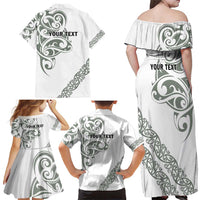 All White Maori Tribal Tattoo Personalised Family Matching Off Shoulder Maxi Dress and Hawaiian Shirt Moss Green Polynesian Style LT9 - Polynesian Pride
