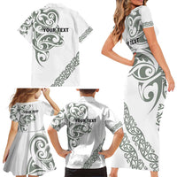 All White Maori Tribal Tattoo Personalised Family Matching Short Sleeve Bodycon Dress and Hawaiian Shirt Moss Green Polynesian Style LT9 - Polynesian Pride