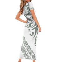 All White Maori Tribal Tattoo Personalised Short Sleeve Bodycon Dress Moss Green Polynesian Style LT9 - Polynesian Pride