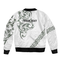 All White Maori Tribal Tattoo Personalised Sleeve Zip Bomber Jacket Moss Green Polynesian Style - Polynesian Pride