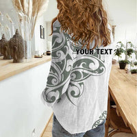All White Maori Tribal Tattoo Personalised Women Casual Shirt Moss Green Polynesian Style LT9 - Polynesian Pride