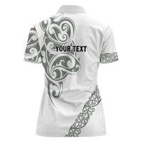 All White Maori Tribal Tattoo Personalised Women Polo Shirt Moss Green Polynesian Style LT9 - Polynesian Pride