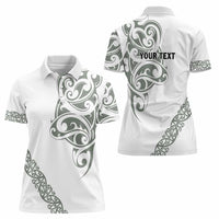 All White Maori Tribal Tattoo Personalised Women Polo Shirt Moss Green Polynesian Style LT9 - Polynesian Pride