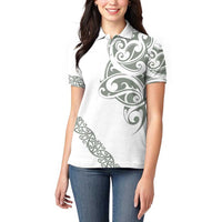 All White Maori Tribal Tattoo Personalised Women Polo Shirt Moss Green Polynesian Style LT9 - Polynesian Pride