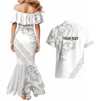 All White Maori Tribal Tattoo Personalised Couples Matching Mermaid Dress and Hawaiian Shirt Stone Gray Polynesian Style LT9 - Polynesian Pride