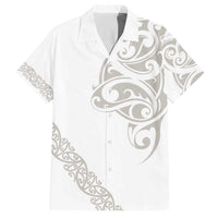 All White Maori Tribal Tattoo Personalised Family Matching Off The Shoulder Long Sleeve Dress and Hawaiian Shirt Stone Gray Polynesian Style LT9 Dad's Shirt - Short Sleeve Gray - Polynesian Pride