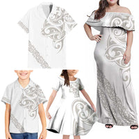 All White Maori Tribal Tattoo Personalised Family Matching Off Shoulder Maxi Dress and Hawaiian Shirt Stone Gray Polynesian Style LT9 - Polynesian Pride