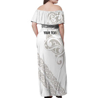 All White Maori Tribal Tattoo Personalised Family Matching Off Shoulder Maxi Dress and Hawaiian Shirt Stone Gray Polynesian Style LT9 - Polynesian Pride