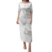 All White Maori Tribal Tattoo Personalised Family Matching Puletasi and Hawaiian Shirt Stone Gray Polynesian Style LT9 Mom's Dress Gray - Polynesian Pride