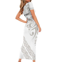 All White Maori Tribal Tattoo Personalised Family Matching Short Sleeve Bodycon Dress and Hawaiian Shirt Stone Gray Polynesian Style LT9 - Polynesian Pride