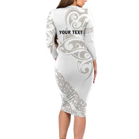 All White Maori Tribal Tattoo Personalised Long Sleeve Bodycon Dress Stone Gray Polynesian Style LT9 - Polynesian Pride