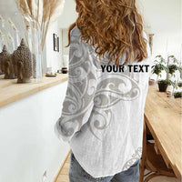 All White Maori Tribal Tattoo Personalised Women Casual Shirt Stone Gray Polynesian Style LT9 - Polynesian Pride