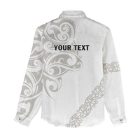 All White Maori Tribal Tattoo Personalised Women Casual Shirt Stone Gray Polynesian Style LT9 - Polynesian Pride