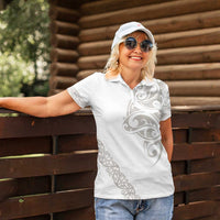All White Maori Tribal Tattoo Personalised Women Polo Shirt Stone Gray Polynesian Style - Polynesian Pride