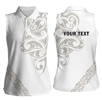 All White Maori Tribal Tattoo Personalised Women Sleeveless Polo Shirt Stone Gray Polynesian Style LT9 - Polynesian Pride