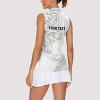 All White Maori Tribal Tattoo Personalised Women Sleeveless Polo Shirt Stone Gray Polynesian Style LT9 - Polynesian Pride