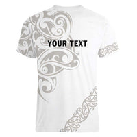 All White Maori Tribal Tattoo Personalised Women V-Neck T-Shirt Stone Gray Polynesian Style LT9 - Polynesian Pride