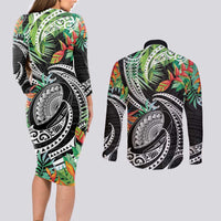 Polynesian Pacific Rugby Tribal Couples Matching Long Sleeve Bodycon Dress and Long Sleeve Button Shirt Tropical Vibe LT9 - Polynesian Pride